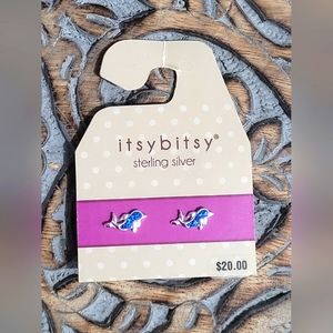 Itsy Bitsy Sterling Silver Blue Cubic Zirconia Dolphin Earrings New